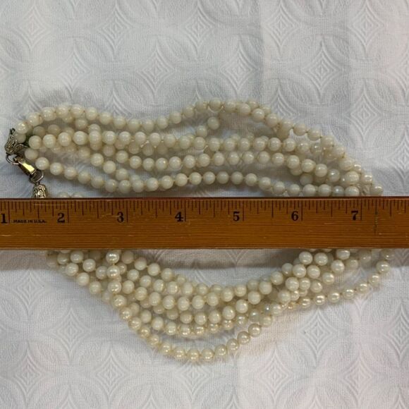Vintage 1950s Multi Strand Bead Off White Choker Japan Great 4 Up Cycle  (J529) - Picture 2 of 14